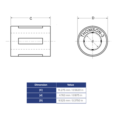 SUPER3 THOMSON BALL BUSHING SUPER SERIES 3/16" OPEN LINEAR BEARING SELF ALIGNING 35 LBF